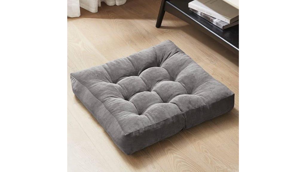 gray tufted yoga pillow