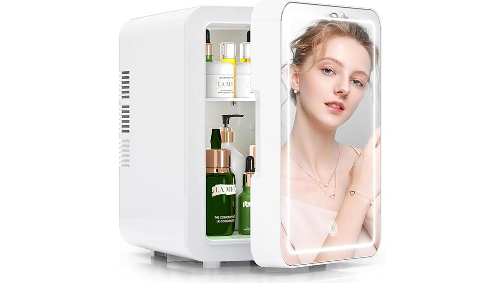 mini skincare fridge with mirror
