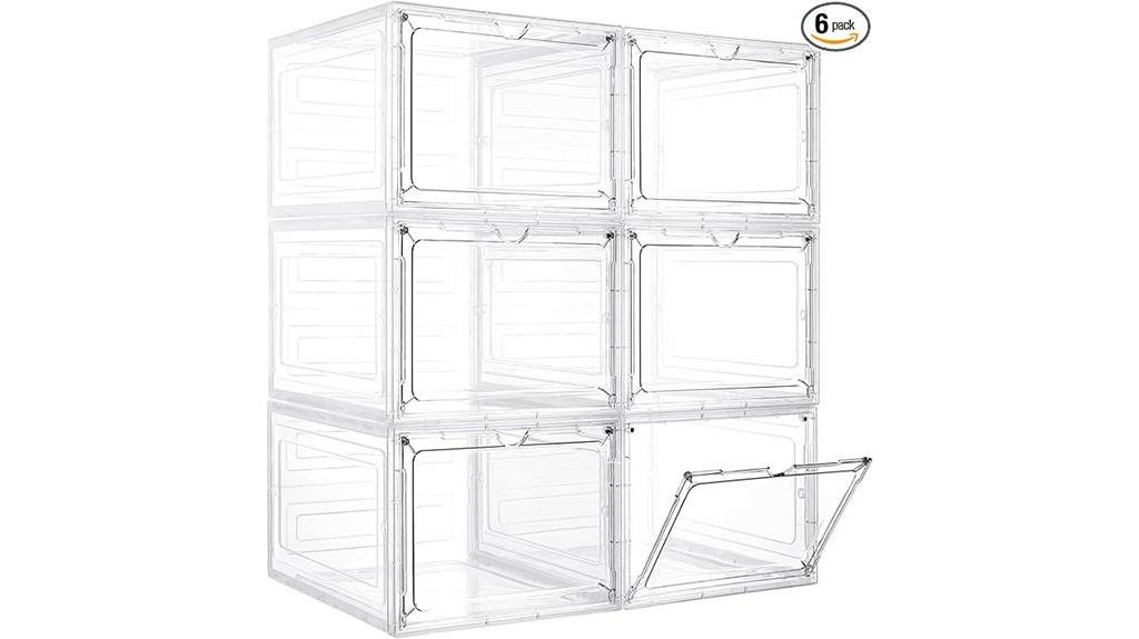 six clear lidded storage bins